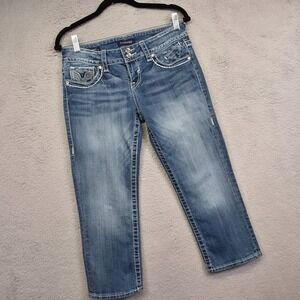 Vigoss Jeans Womens 6 Blue Chelsea Capri Low Rise Medium Wash Denim‎ Embellished